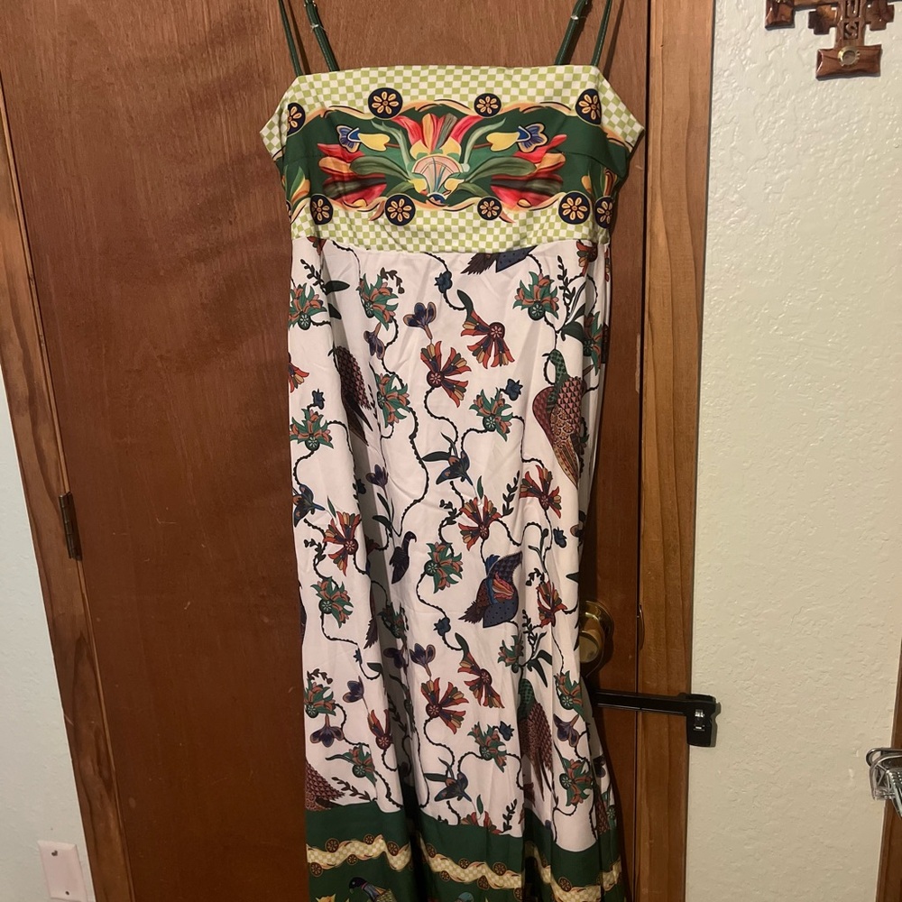 Amazon White Cream Maxi Sundress with Spaghetti Straps and Floral Print